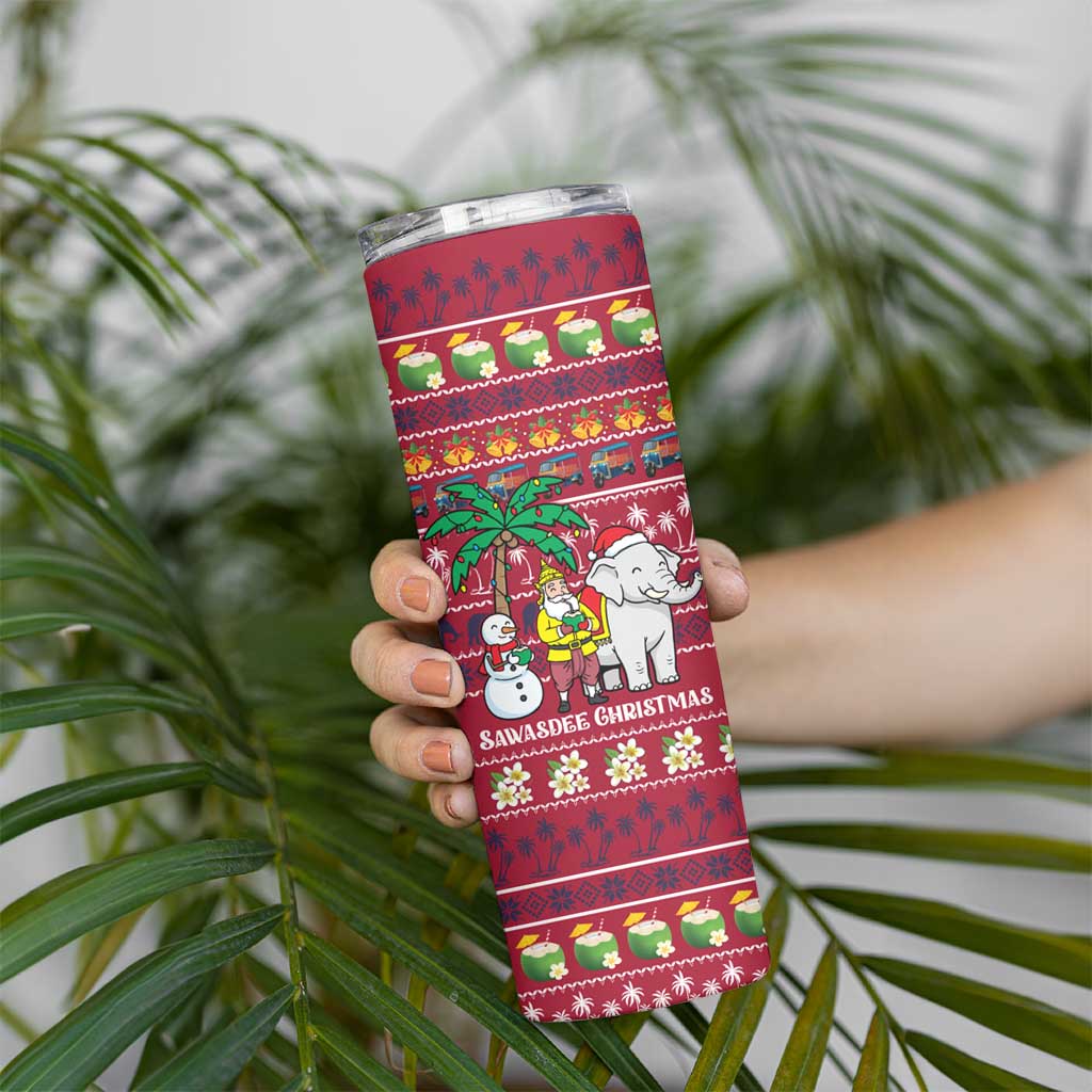Thailand Christmas Skinny Tumbler with Santa Elephant Snowman Palm Tree and Sawasdee Holiday - Wonder Print Shop