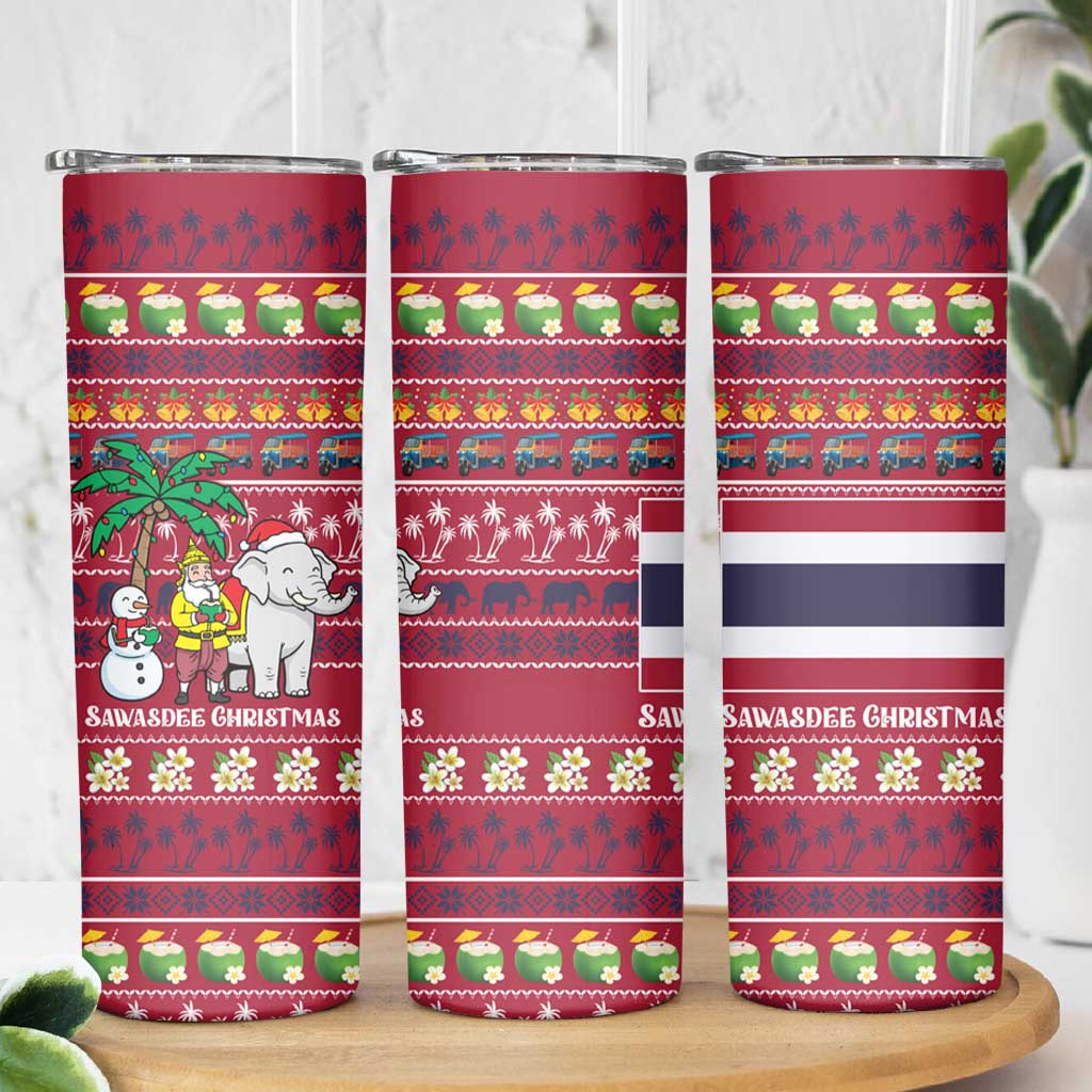Thailand Christmas Skinny Tumbler with Santa Elephant Snowman Palm Tree and Sawasdee Holiday - Wonder Print Shop