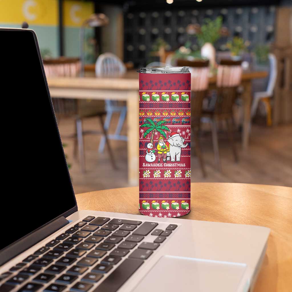 Thailand Christmas Skinny Tumbler with Santa Elephant Snowman Palm Tree and Sawasdee Holiday - Wonder Print Shop
