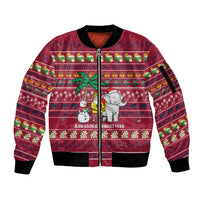 Thailand Christmas Sleeve Zip Bomber Jacket with Santa Elephant Snowman Palm Tree and Sawasdee Holiday - Wonder Print Shop