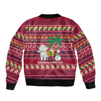 Thailand Christmas Sleeve Zip Bomber Jacket with Santa Elephant Snowman Palm Tree and Sawasdee Holiday - Wonder Print Shop