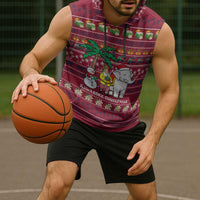 Thailand Christmas Sleeveless Hoodie with Santa Elephant Snowman Palm Tree and Sawasdee Holiday - Wonder Print Shop