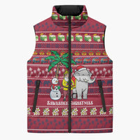 Thailand Christmas Sleeveless Puffer Jacket with Santa Elephant Snowman Palm Tree and Sawasdee Holiday - Wonder Print Shop
