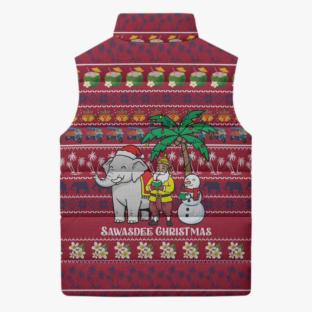 Thailand Christmas Sleeveless Puffer Jacket with Santa Elephant Snowman Palm Tree and Sawasdee Holiday - Wonder Print Shop