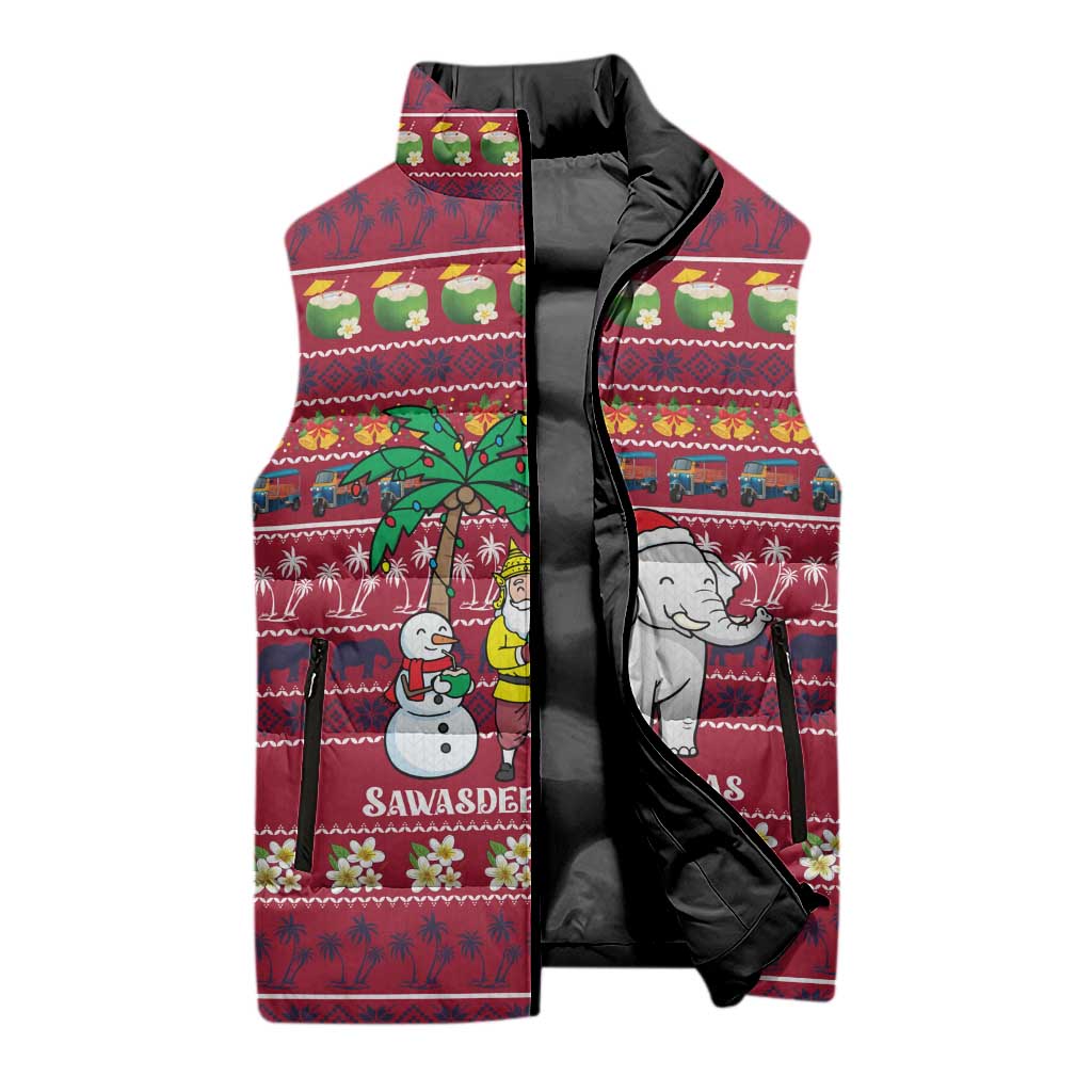 Thailand Christmas Sleeveless Puffer Jacket with Santa Elephant Snowman Palm Tree and Sawasdee Holiday - Wonder Print Shop