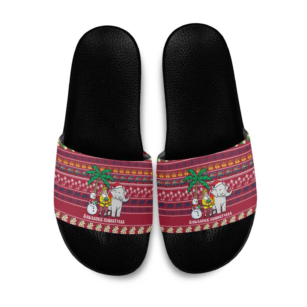 Thailand Christmas Slide Sandals with Santa Elephant Snowman Palm Tree and Sawasdee Holiday - Wonder Print Shop