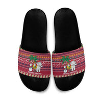 Thailand Christmas Slide Sandals with Santa Elephant Snowman Palm Tree and Sawasdee Holiday - Wonder Print Shop