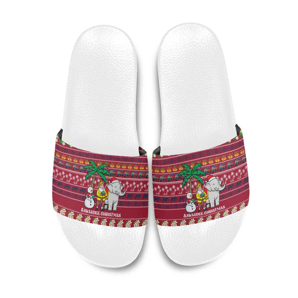 Thailand Christmas Slide Sandals with Santa Elephant Snowman Palm Tree and Sawasdee Holiday - Wonder Print Shop