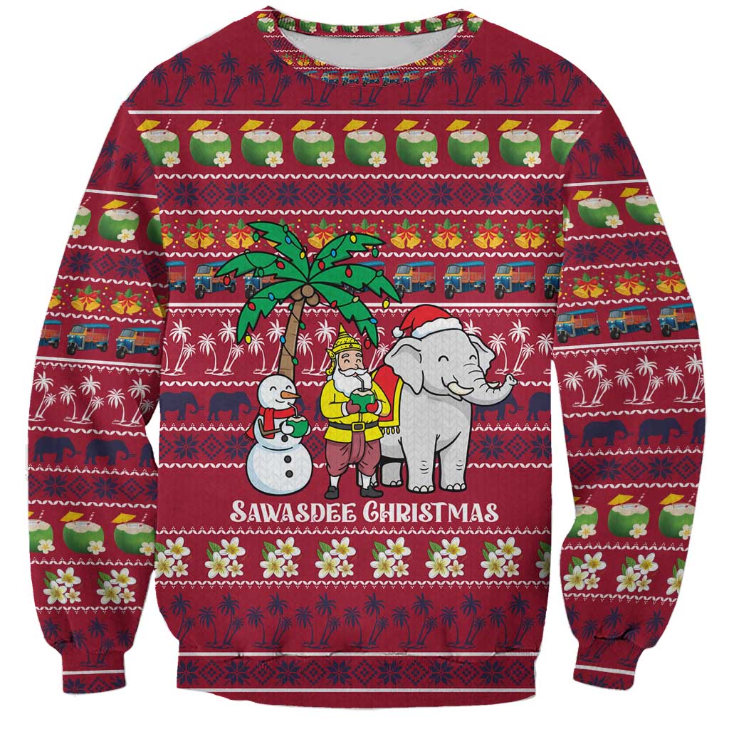 Thailand Christmas Sweatshirt with Santa Elephant Snowman Palm Tree and Sawasdee Holiday - Wonder Print Shop