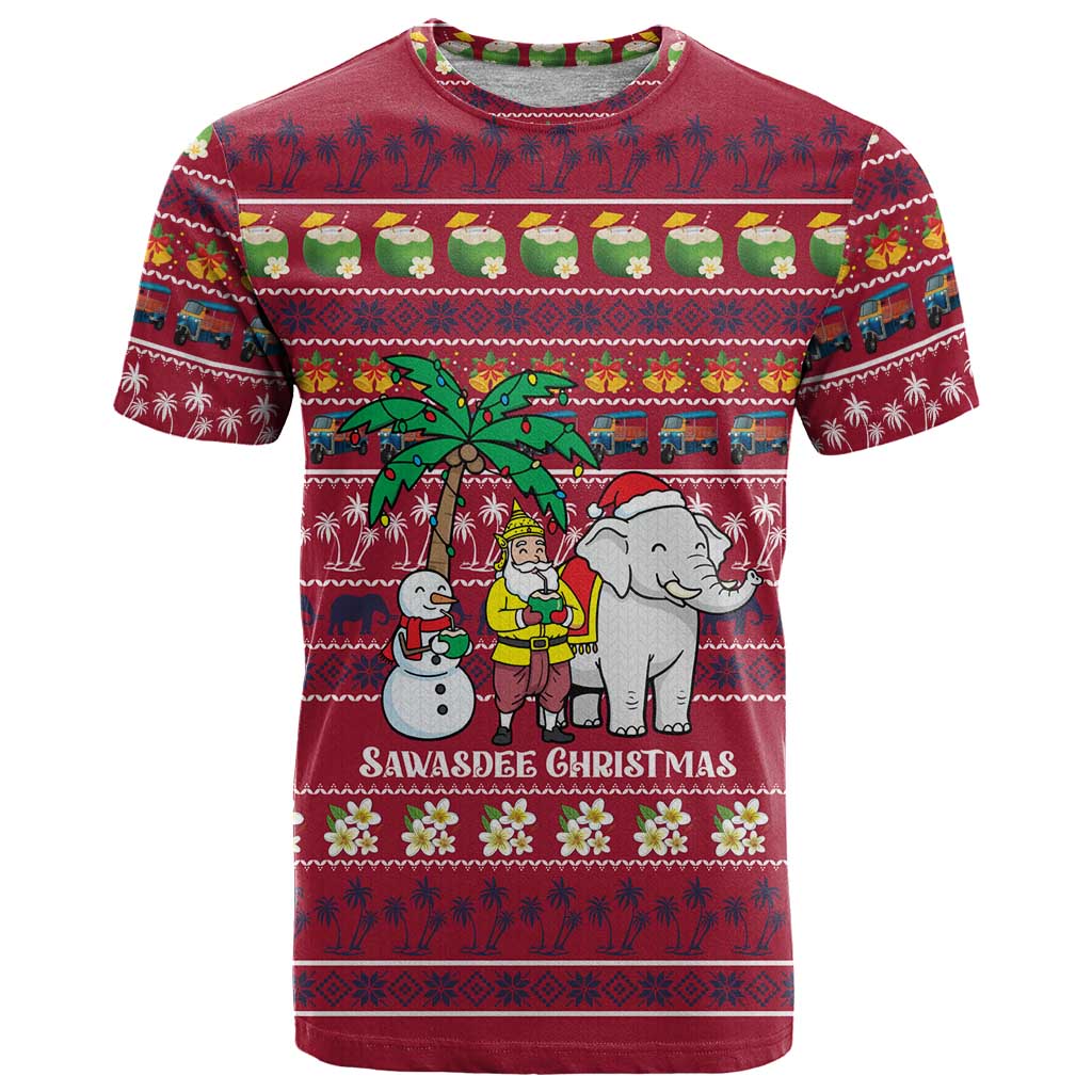 Thailand Christmas T Shirt with Santa Elephant Snowman Palm Tree and Sawasdee Holiday - Wonder Print Shop