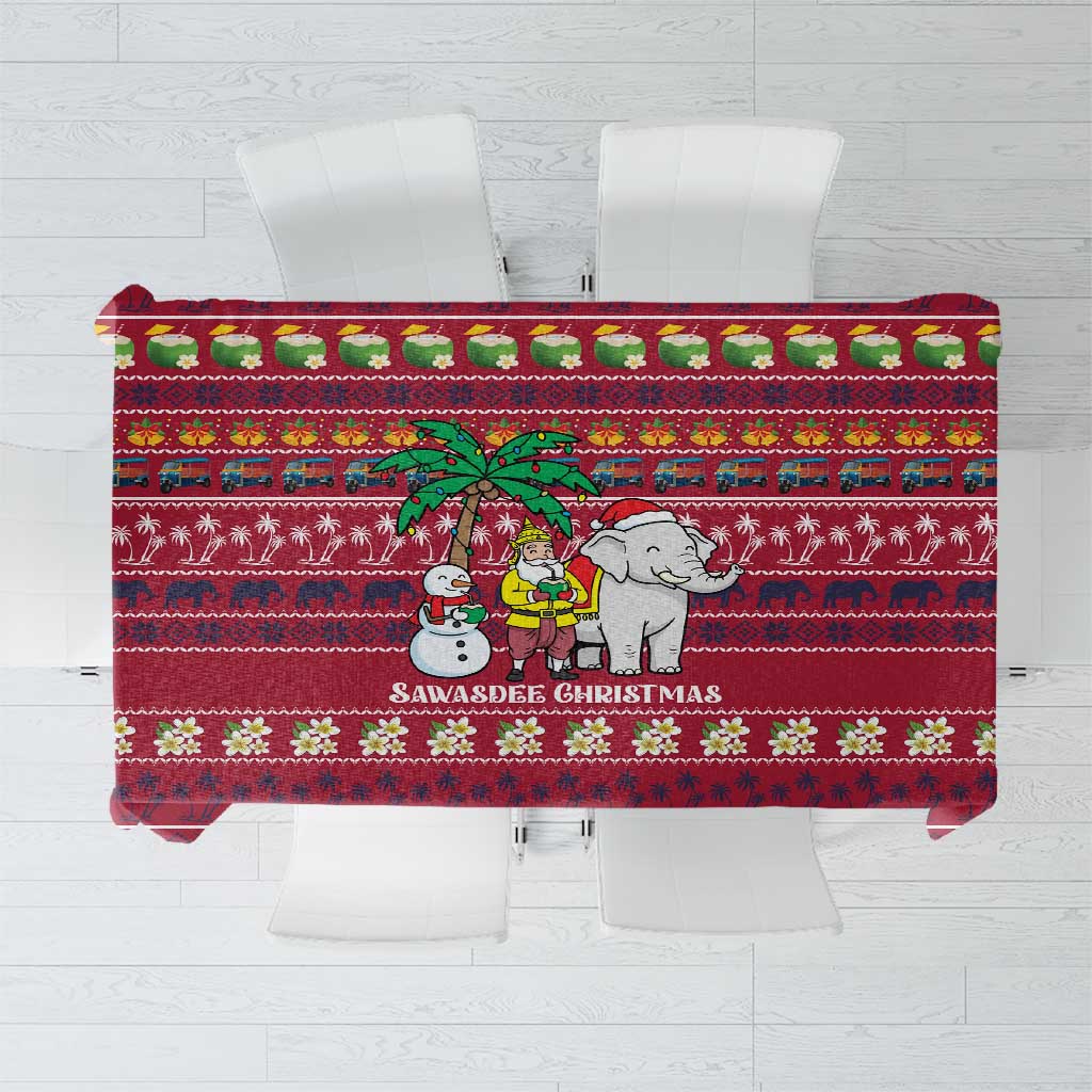 Thailand Christmas Tablecloth with Santa Elephant Snowman Palm Tree and Sawasdee Holiday - Wonder Print Shop