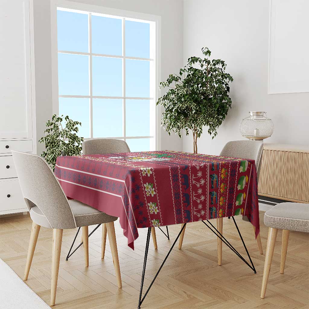 Thailand Christmas Tablecloth with Santa Elephant Snowman Palm Tree and Sawasdee Holiday - Wonder Print Shop