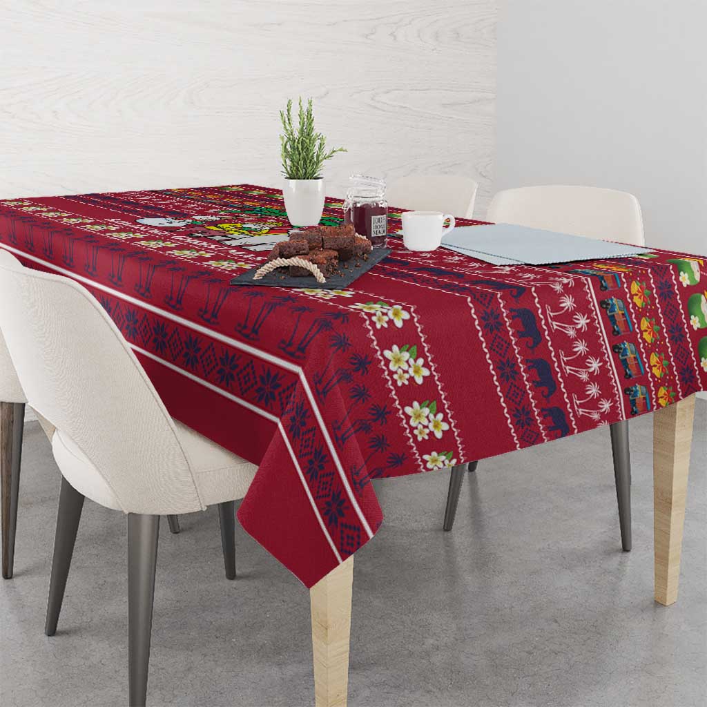 Thailand Christmas Tablecloth with Santa Elephant Snowman Palm Tree and Sawasdee Holiday - Wonder Print Shop