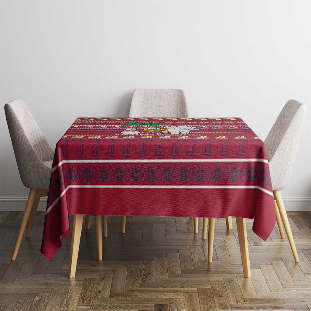 Thailand Christmas Tablecloth with Santa Elephant Snowman Palm Tree and Sawasdee Holiday - Wonder Print Shop