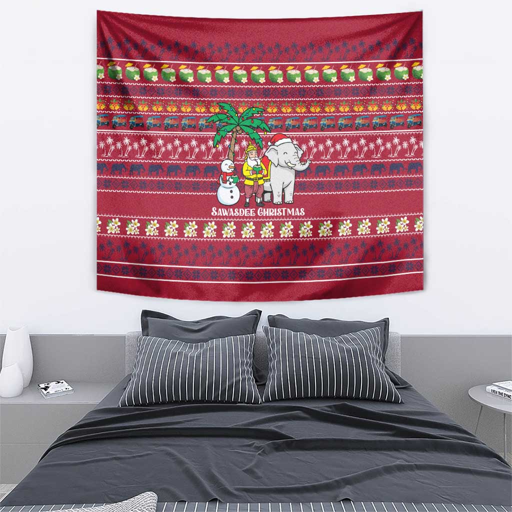 Thailand Christmas Tapestry with Santa Elephant Snowman Palm Tree and Sawasdee Holiday - Wonder Print Shop