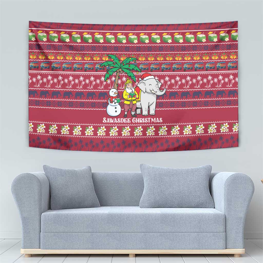 Thailand Christmas Tapestry with Santa Elephant Snowman Palm Tree and Sawasdee Holiday - Wonder Print Shop