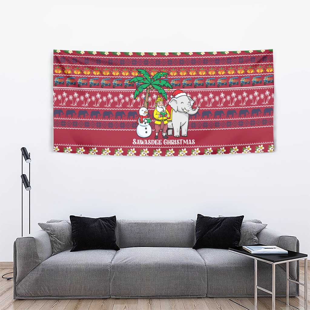 Thailand Christmas Tapestry with Santa Elephant Snowman Palm Tree and Sawasdee Holiday - Wonder Print Shop