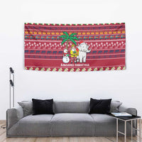 Thailand Christmas Tapestry with Santa Elephant Snowman Palm Tree and Sawasdee Holiday - Wonder Print Shop
