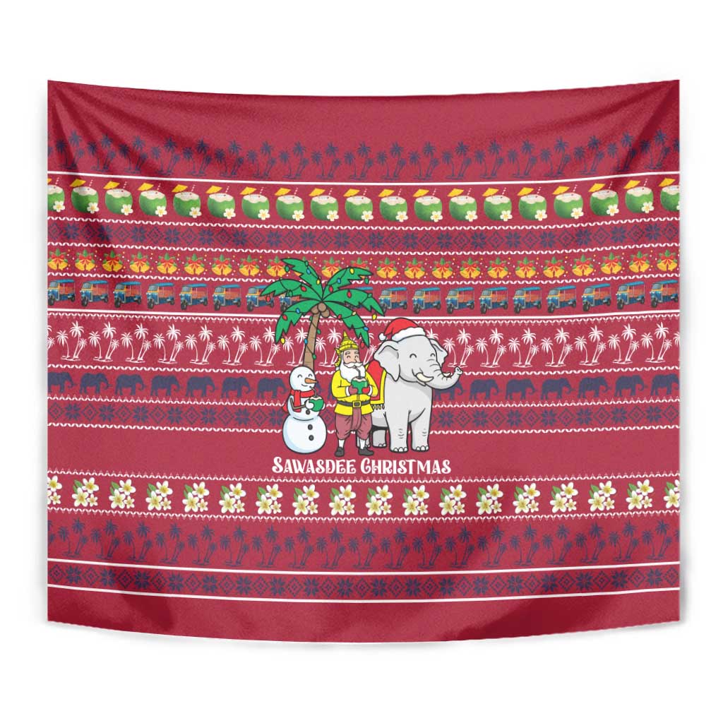 Thailand Christmas Tapestry with Santa Elephant Snowman Palm Tree and Sawasdee Holiday - Wonder Print Shop