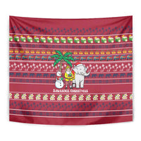 Thailand Christmas Tapestry with Santa Elephant Snowman Palm Tree and Sawasdee Holiday - Wonder Print Shop