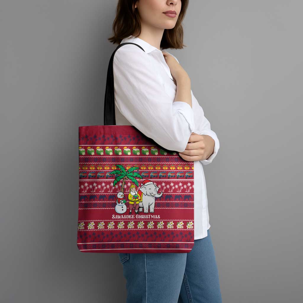 Thailand Christmas Tote Bag with Santa Elephant Snowman Palm Tree and Sawasdee Holiday - Wonder Print Shop