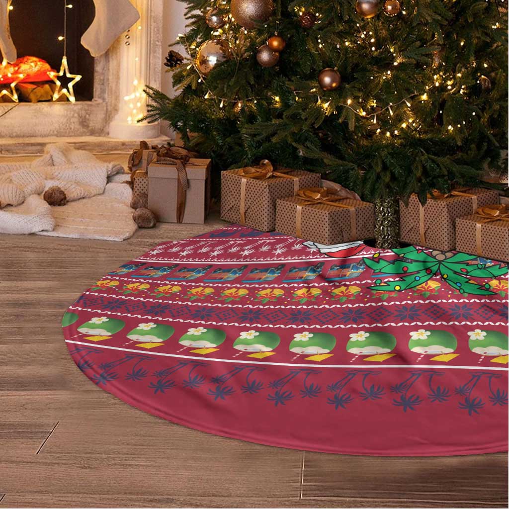 Thailand Christmas Tree Skirt with Santa Elephant Snowman Palm Tree and Sawasdee Holiday - Wonder Print Shop