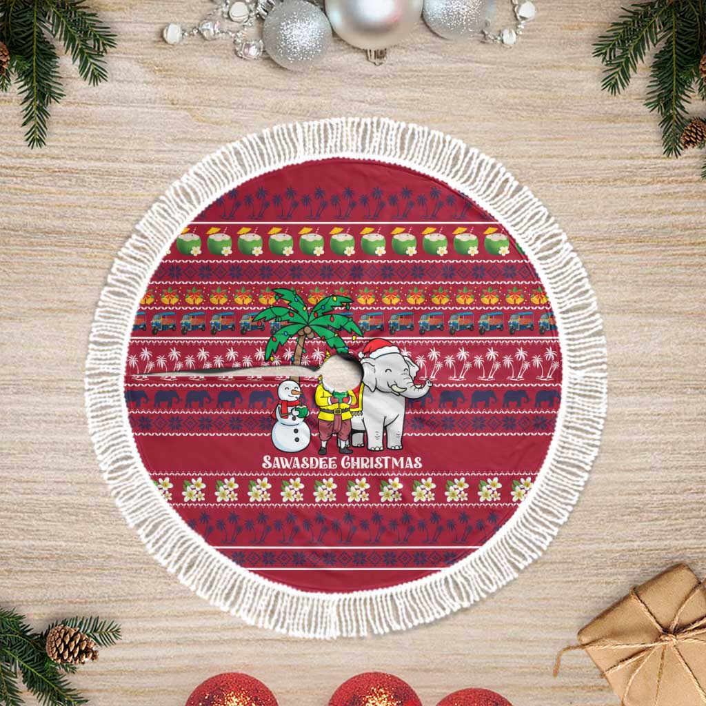 Thailand Christmas Tree Skirt with Santa Elephant Snowman Palm Tree and Sawasdee Holiday - Wonder Print Shop