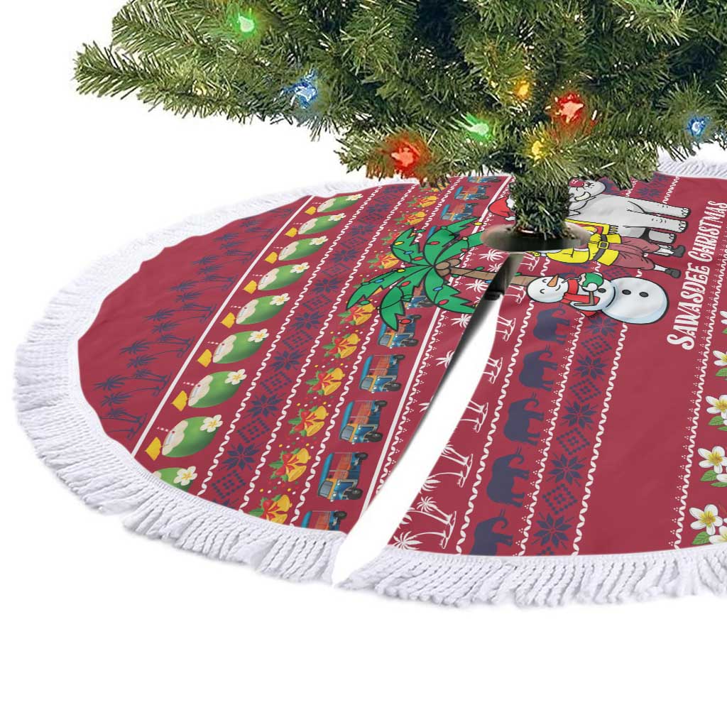 Thailand Christmas Tree Skirt with Santa Elephant Snowman Palm Tree and Sawasdee Holiday - Wonder Print Shop