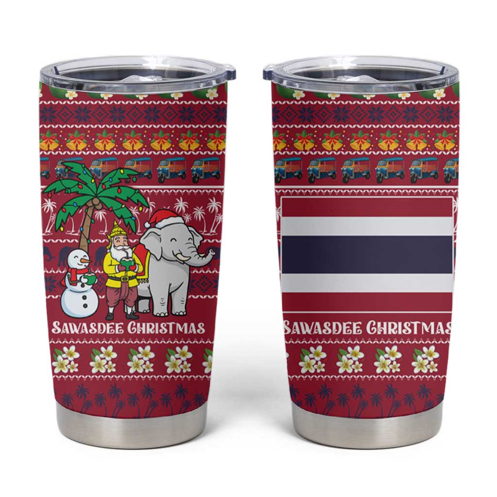 Thailand Christmas Tumbler Cup with Santa Elephant Snowman Palm Tree and Sawasdee Holiday - Wonder Print Shop