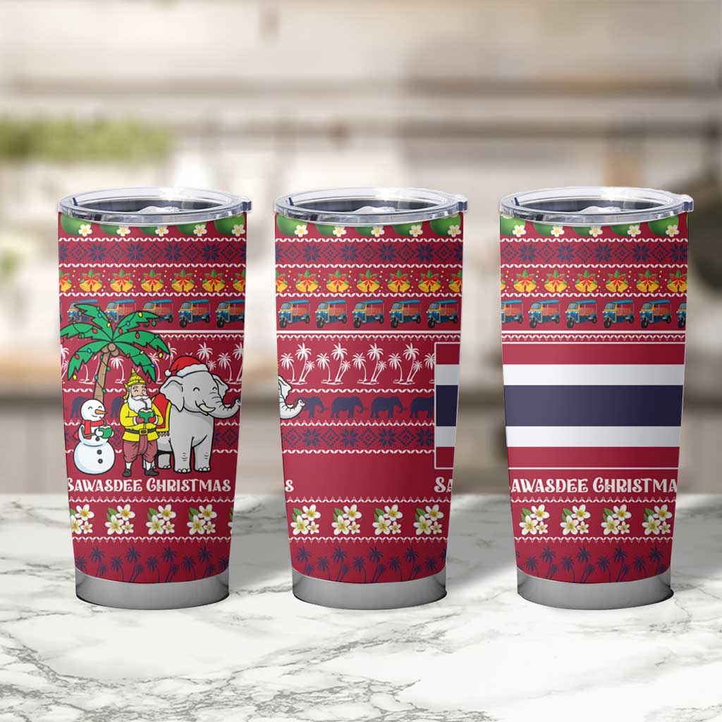 Thailand Christmas Tumbler Cup with Santa Elephant Snowman Palm Tree and Sawasdee Holiday - Wonder Print Shop