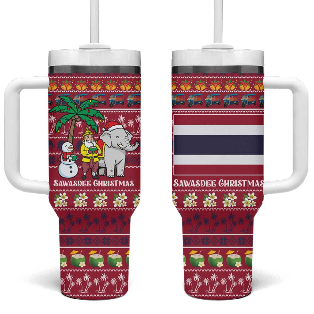 Thailand Christmas Tumbler With Handle with Santa Elephant Snowman Palm Tree and Sawasdee Holiday - Wonder Print Shop