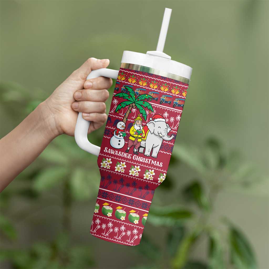 Thailand Christmas Tumbler With Handle with Santa Elephant Snowman Palm Tree and Sawasdee Holiday - Wonder Print Shop