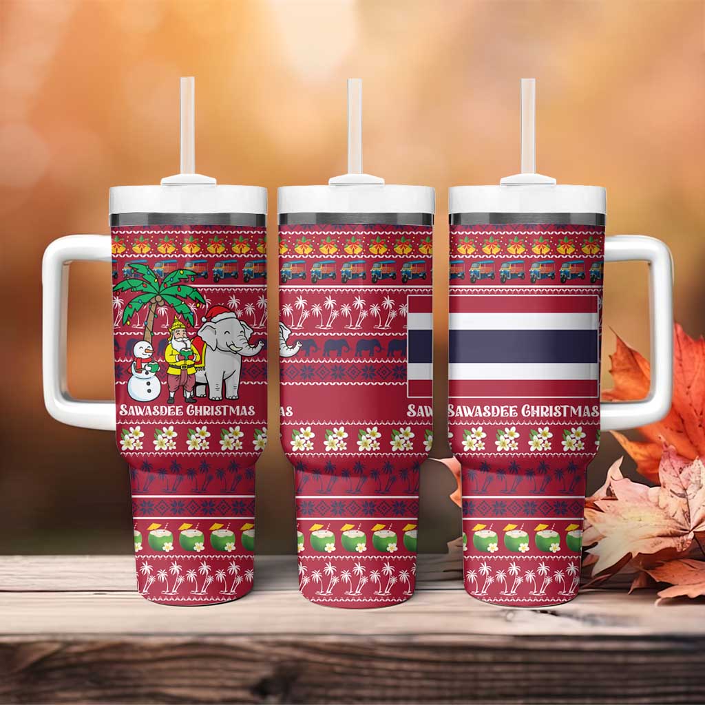 Thailand Christmas Tumbler With Handle with Santa Elephant Snowman Palm Tree and Sawasdee Holiday - Wonder Print Shop
