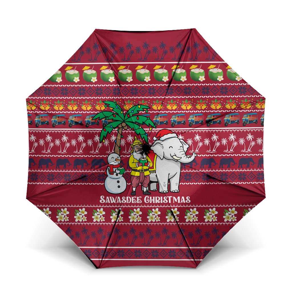 Thailand Christmas Umbrella with Santa Elephant Snowman Palm Tree and Sawasdee Holiday - Wonder Print Shop