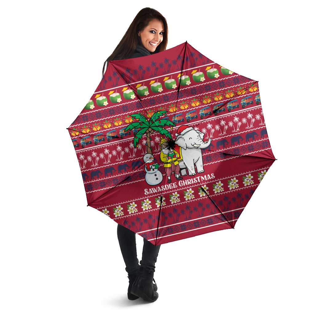 Thailand Christmas Umbrella with Santa Elephant Snowman Palm Tree and Sawasdee Holiday - Wonder Print Shop