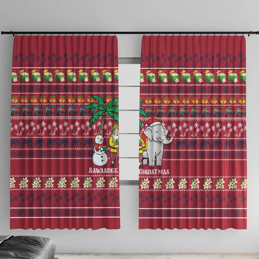 Thailand Christmas Window Curtain with Santa Elephant Snowman Palm Tree and Sawasdee Holiday - Wonder Print Shop