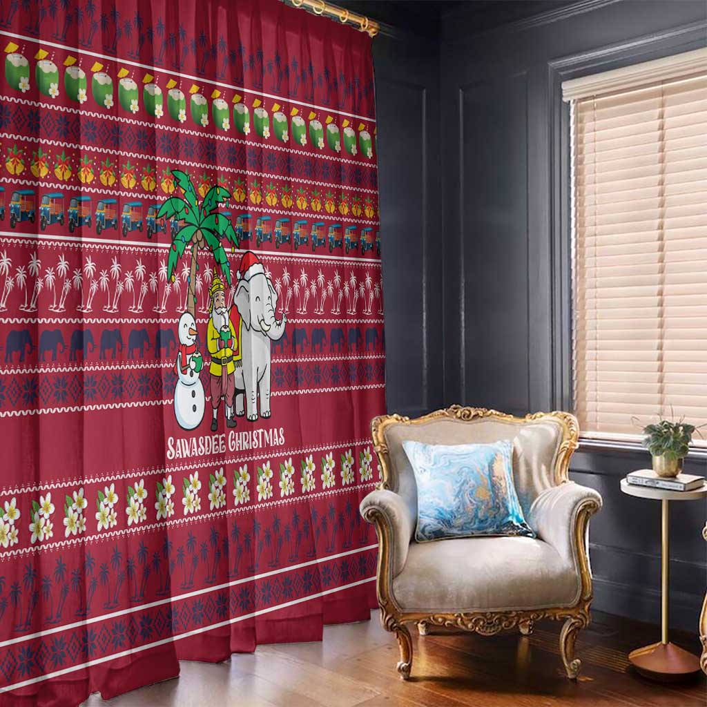 Thailand Christmas Window Curtain with Santa Elephant Snowman Palm Tree and Sawasdee Holiday - Wonder Print Shop