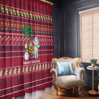 Thailand Christmas Window Curtain with Santa Elephant Snowman Palm Tree and Sawasdee Holiday - Wonder Print Shop