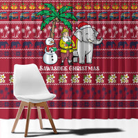Thailand Christmas Window Curtain with Santa Elephant Snowman Palm Tree and Sawasdee Holiday - Wonder Print Shop