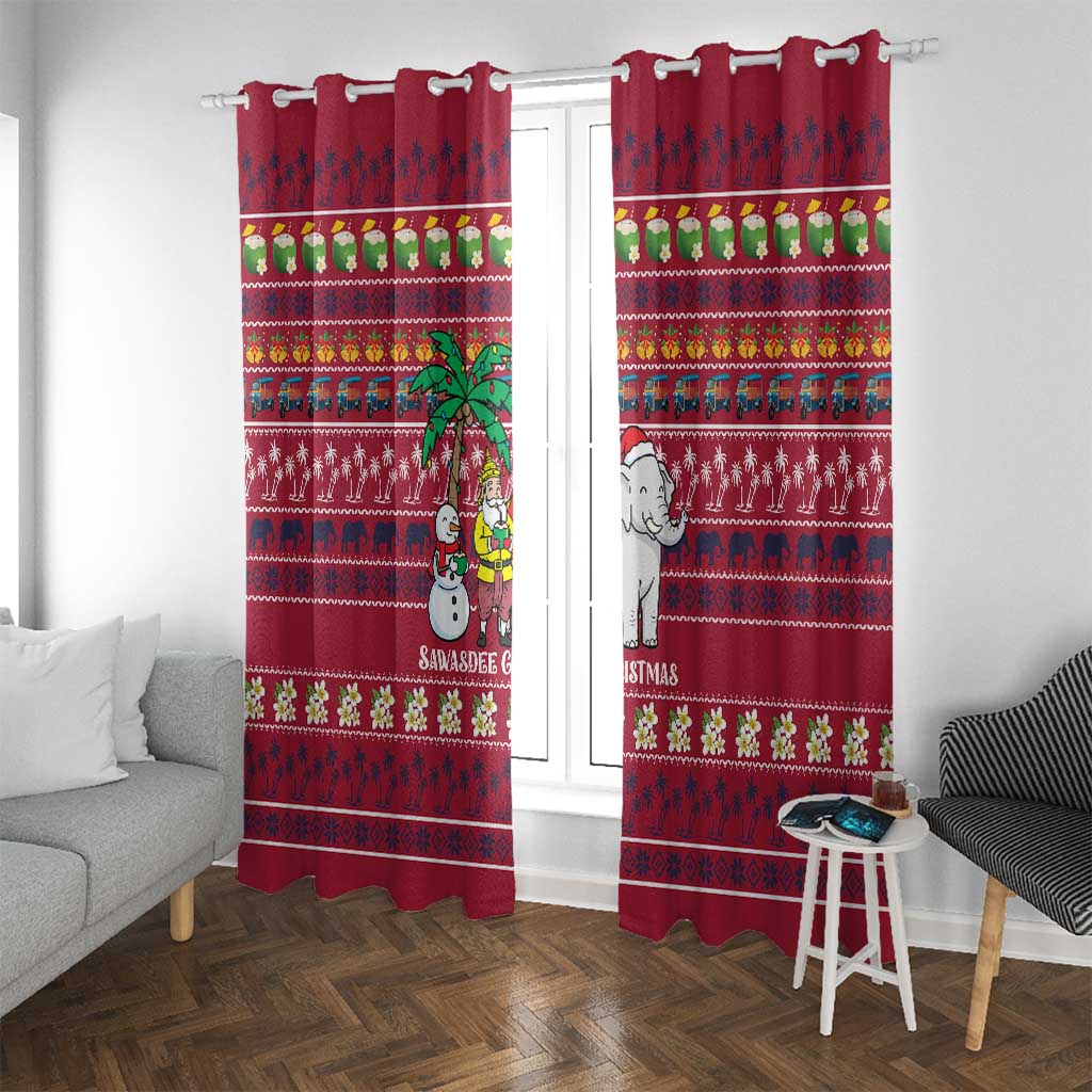 Thailand Christmas Window Curtain with Santa Elephant Snowman Palm Tree and Sawasdee Holiday - Wonder Print Shop