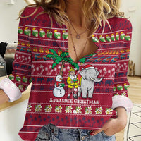 Thailand Christmas Women Casual Shirt with Santa Elephant Snowman Palm Tree and Sawasdee Holiday - Wonder Print Shop