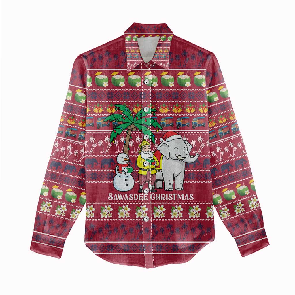 Thailand Christmas Women Casual Shirt with Santa Elephant Snowman Palm Tree and Sawasdee Holiday - Wonder Print Shop