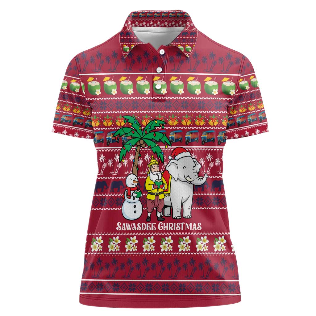 Thailand Christmas Women Polo Shirt with Santa Elephant Snowman Palm Tree and Sawasdee Holiday - Wonder Print Shop