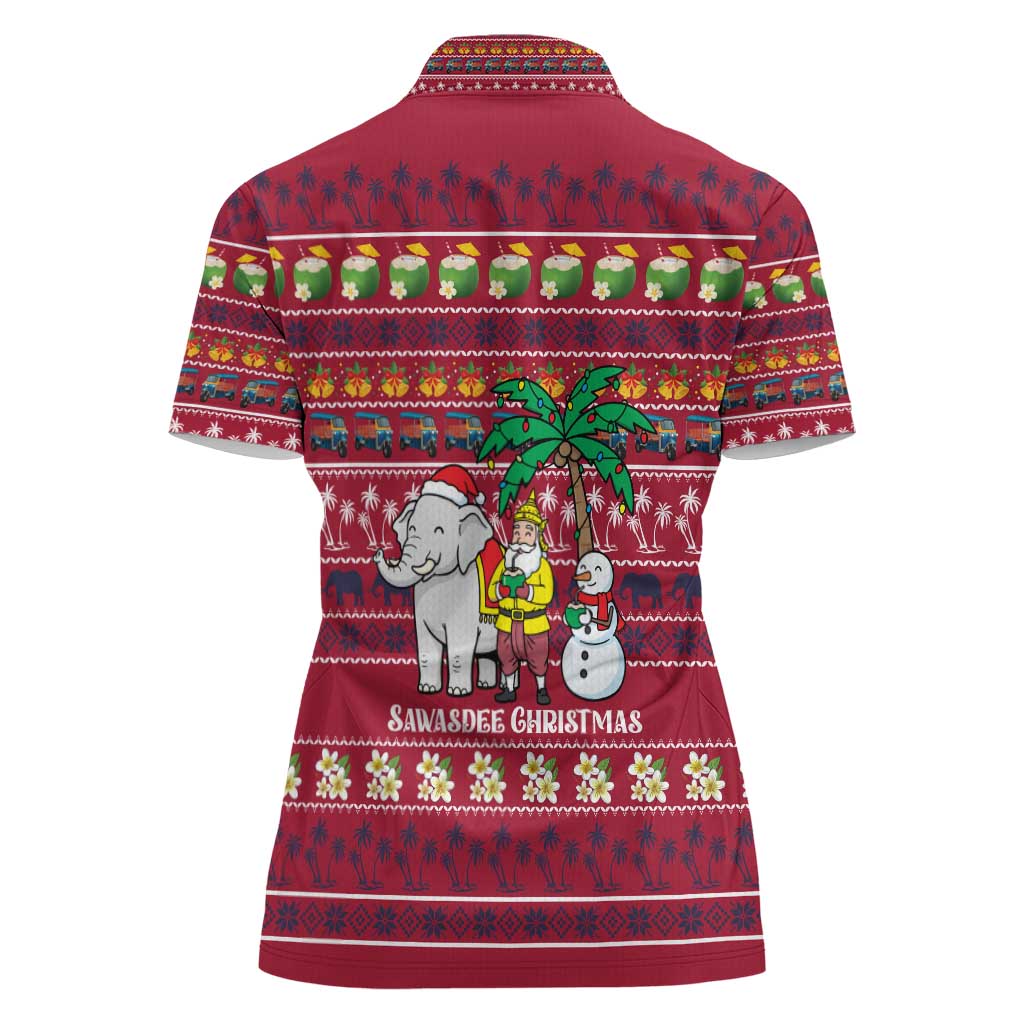 Thailand Christmas Women Polo Shirt with Santa Elephant Snowman Palm Tree and Sawasdee Holiday - Wonder Print Shop