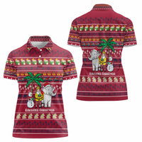 Thailand Christmas Women Polo Shirt with Santa Elephant Snowman Palm Tree and Sawasdee Holiday - Wonder Print Shop