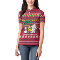 Thailand Christmas Women Polo Shirt with Santa Elephant Snowman Palm Tree and Sawasdee Holiday - Wonder Print Shop