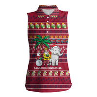 Thailand Christmas Women Sleeveless Polo Shirt with Santa Elephant Snowman Palm Tree and Sawasdee Holiday - Wonder Print Shop