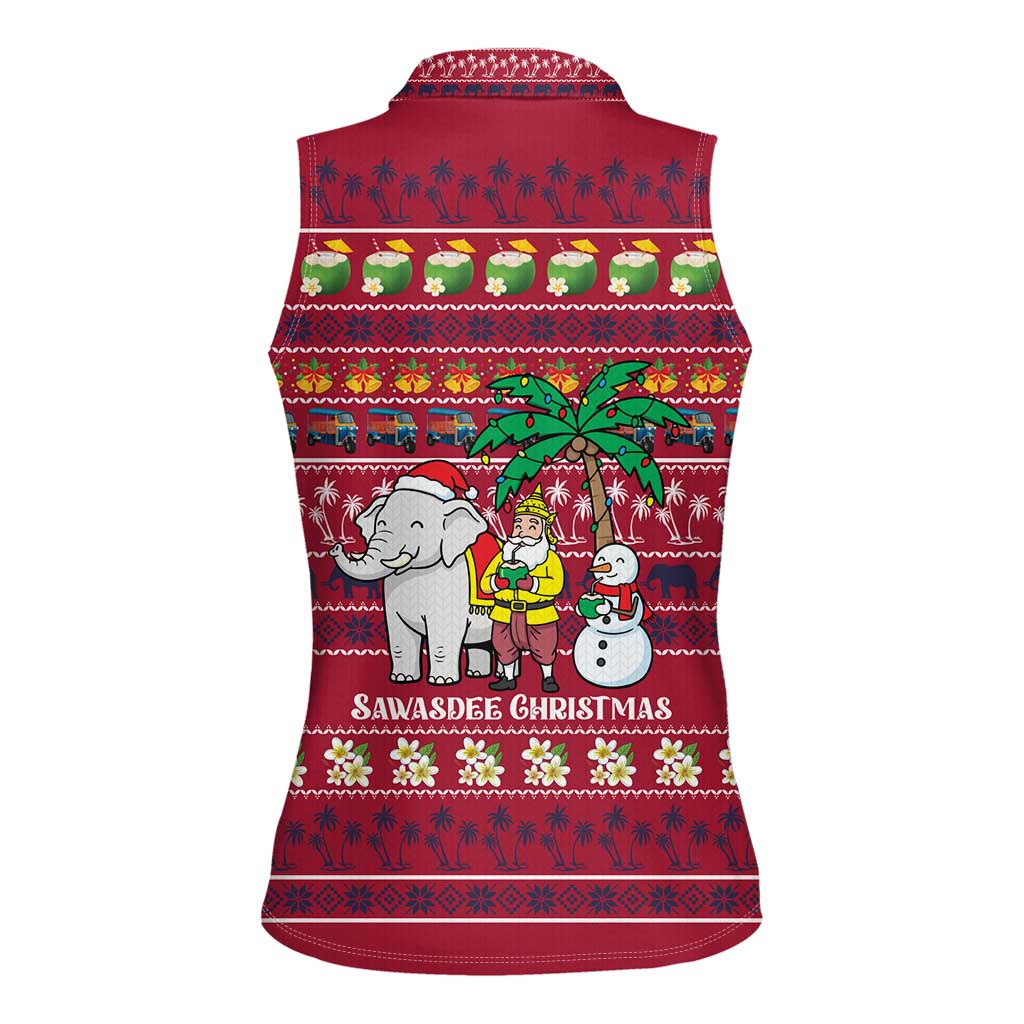 Thailand Christmas Women Sleeveless Polo Shirt with Santa Elephant Snowman Palm Tree and Sawasdee Holiday - Wonder Print Shop