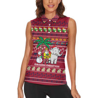 Thailand Christmas Women Sleeveless Polo Shirt with Santa Elephant Snowman Palm Tree and Sawasdee Holiday - Wonder Print Shop