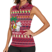 Thailand Christmas Women Sleeveless Polo Shirt with Santa Elephant Snowman Palm Tree and Sawasdee Holiday - Wonder Print Shop